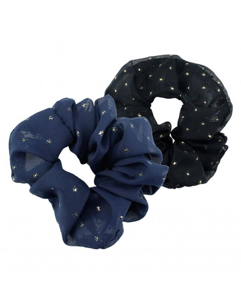 Everneed Scrunchie Set - Schwarz/Navy mit Goldenen Sternen 2 stk.