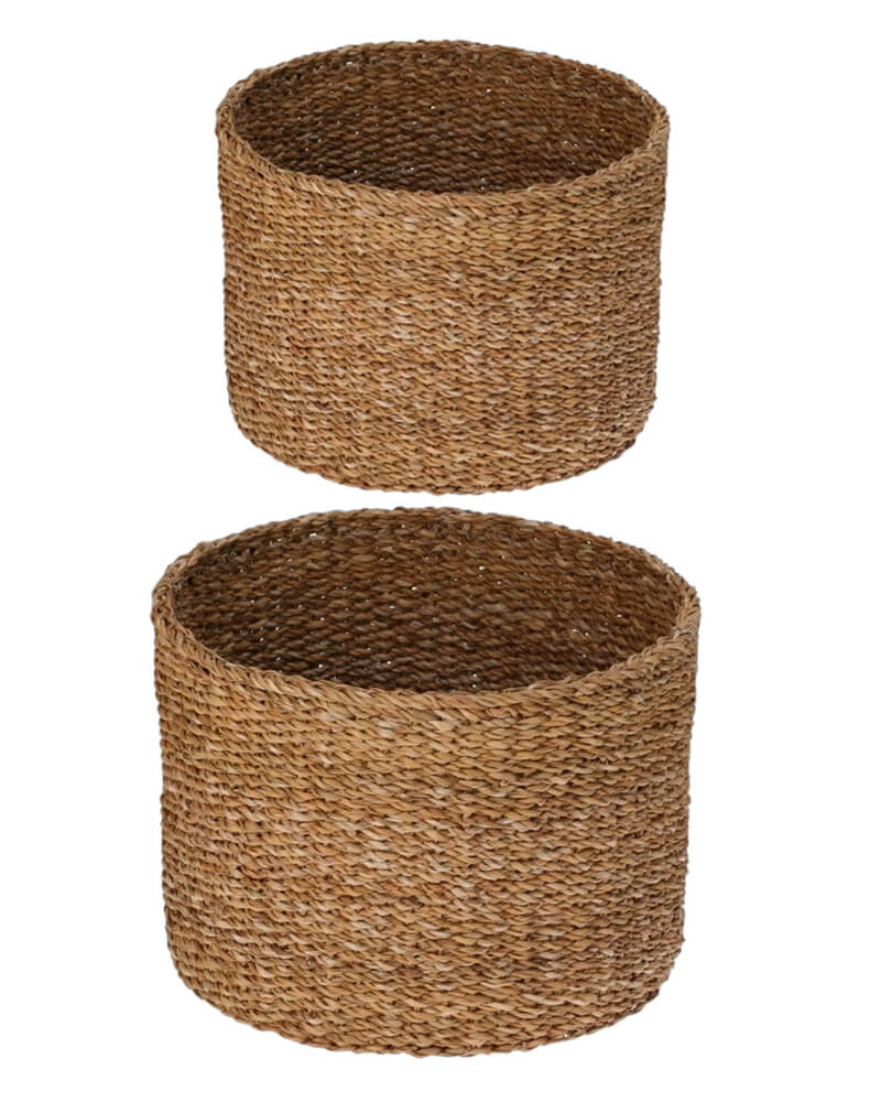 Excellent Housware H&S Collections Round Seagrass Basket 25x15 + 20x14 2 stk.