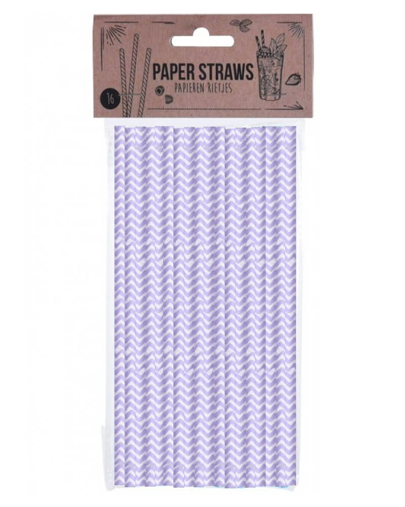 Party Collection Papierstrohhalme ZickZack Lila 16 stk.